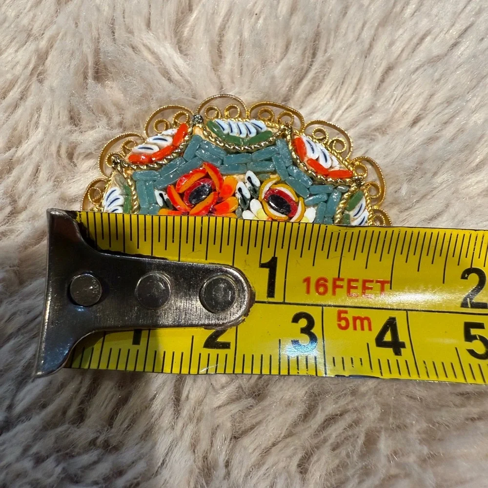 Vintage Gold Micromosaic‎ Micro Mosaic Flower Design Brooch Pin